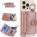 Cavor Compatible with MagSafe Wallet,Magnetic Wallet for iPhone 17/16 Pro Max/15 Pro/14 Plus/13/12 Series,for W allet magsafe with Adjustable Stand,Mag Safe Phone Card Holder Zipper-Pink