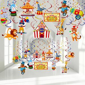 58 Pcs Carnival Circus Theme Party Decorations Circus Animal Hanging Swirl Decorations Carnival Hanging Swirl Ceiling Streamers Decor for Kids Girls Boys Birthday Baby Shower Party Favor