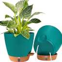 2 Pack 8 inch Plant Pots, Plastic Self Watering Planters with Drainage Holes, Deep Reservoir, Water Level Indicator, Modern Decorative Flower Pots for Indoor Outdoor Plants (Turquoise)