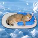 Cat Cooling Mat with Soft U-Shaped Pillow– Breathable Calming Cooling Pad for Cats– Portable Washable Summer Cooling Cat Bed for Indoor Or Travel Use,Blue Cat