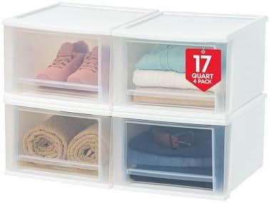 IRIS USA 17 Qt. Plastic Drawer Storage Organizer Stacking Drawers, 2-Pack, Stackable Unit with Sliding Drawer for Clothes Bedroom Kitchen Under Sink Pantry Craft Room Bathroom Dorm Office, White, Have small scrathes