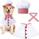 3 Pcs Dog Chef Costume Set Includes Dog Chef Hat Clothes with Red and White Plaid Scarf Funny Holiday Clothes Outfit Valentine's Photo Booth for Small Medium Large Dogs Pets(Small)
