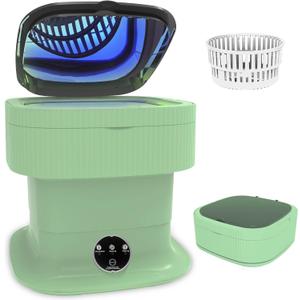 Portable Washing Machine, 15L Foldable Mini Washer & Spin Dryer, Collapible Compact Washer, Small Folding Laundry Washing Machine, Socks, Baby Clothes, Underwear, Dorm, Camping, Apartment, Pure Green