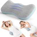 Lumbar Support Pillows for Bed, Lower Back Pillow for Sleeping, Memory Foam Waist Pain Relief Pillows, Lumbar Pillow for Sleeping, Bed, Car, Couch (Grey Blue)