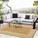 GAOMON Outdoor Patio Rug 8x10 Reversible Camping Mat, Stain-Resistant Plastic Straw Rug, Easy to Clean, Waterproof Indoor Outdoor Carpet for Porch, Deck, Balcony, Beach, GardenBorder-Beige
