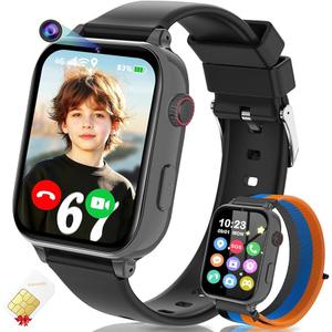 4G Kids Smart Watch GPS Tracker, Smartwatch for Kid with Video Calling, Voice Chat, Class Mode, SOS , Pedometer, Alarm, Games, SIM Card HD Touch Screen Phone Watch Gift for 4-12 Girls Boys, Black