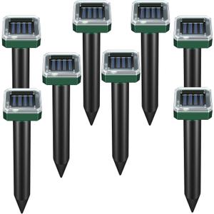 8 Pack Solar Powered Mole Repellent, Ultrasonic Outdoor Pest Repeller for Lawns & Gardens - Waterproof, Chipmunk, Vole, Gopher, Groundhog, Snake Deterrent (Dark Green)