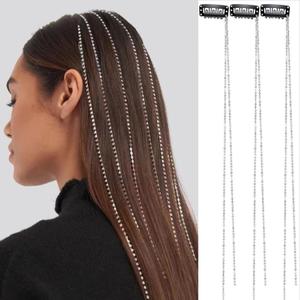 Hair Clips 6 PCS Rhinestones Bling Punk Tassel Crystal Hair Extension Accessories 20 Inch Hair Strand for Women and Girls Hair Decorative