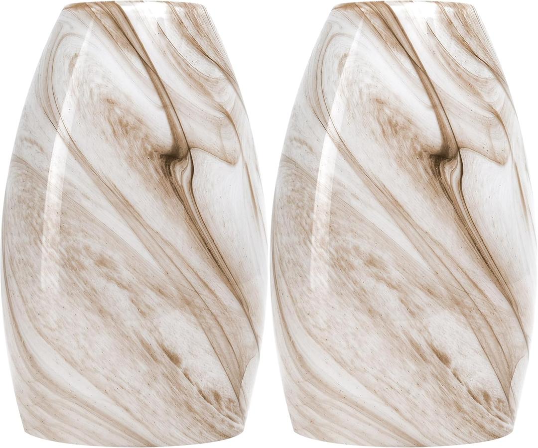 GO&SO Honey-Bronze Gradient Flow Pendant Light Shade, 7.8"H Oval Fixture, 1.57" Fitter, 2 Pack Kitchen Pendant Lighting Over Island -Hand-Blown Fluid Line Texture,for Chandelier Replacement Shades Set