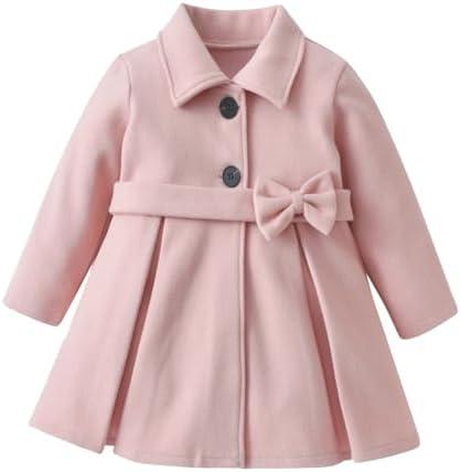 USKIDKK Toddler Baby Girl Clothes Jacket Coat Long Sleeve Solid Color Buttons Dress Coat Fall Winter Outfit