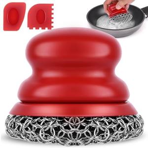 Onewly Cast Iron Scrubber and Scraper, Chain Mail Scrubber Cast Iron for Cleaning Dishes, Stock Pots, Pans, Griddles, Grills, Dish Scouring Pads