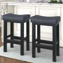 Bar Stools Set of 2, 24 Inch Counter Height Bar Stools for Kitchen Island, Faux Leather Upholstered Thick Saddle Seats & Heavy Duty Metal Base, Easy Assembly, Gray