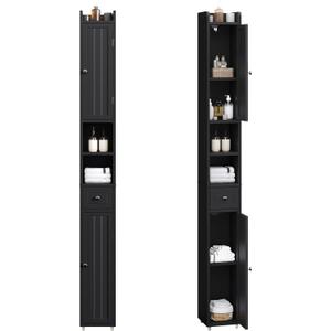 ChooChoo Narrow Bathroom Storage Cabinet with Adjustable Shelves, Tall Storage Cabinet with 2 Doors and 1 Drawer, Freestanding Cupboard for Small Spaces, Black, 7.87"D x 7.87"W x 70.87"H