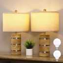 SUETONG Retro Table Lamp,Farmhouse Nightstand Lamp,Rustic Wood Bedside Lamps,Desk Lamp for Bedroom Living Room Patio Hallway Hotel,UL Listed,Bulbs Included,Set of 2 (White birch wood)