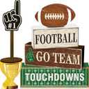 6 Pcs Football Wooden Table Decor - Wood Tiered Tray Tabletop Sign Gift for Centerpiece Home Room Birthday Party Decorations