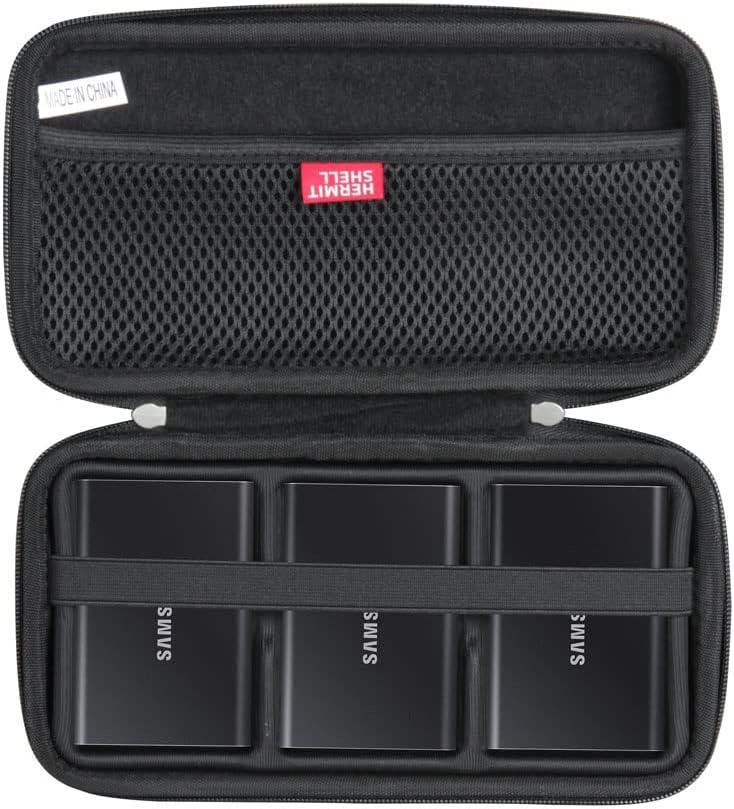 Hermitshell Hard Travel Case for Samsung T7 / T7 Touch Portable SSD 1TB 2TB 500GB USB 3.2 External Solid State Drive (Case for 3 Hard Drives, Black)