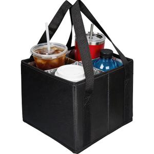 Reusable Drink Carrier with Handle, Insulated Drink Holder Bag with Adjustable Dividers, 600D Oxford Fabric Cup Carrier Drink Caddy for Delivery Car Coffee & Beverages, 4 Cups