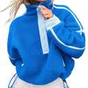 Kumufenc Women's Fleece Sweatshirts Half Zip Pullover Long Sleeve Oversized Workout Crop Tops Hoodie with Pocket(Blue,M)
