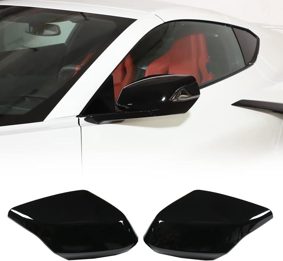 Door Rear View Mirror Cover Cap Compatible with Chevrolet Corvette C8 2020-2025, ABS Side Door Rearview Mirror Cover Protective Trim Cap, 2PCS (Bright Black)