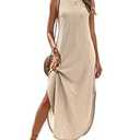 ANRABESS Women Maxi Dress Summer Casual Loose Sleeveless Sundress Coverup Beach Eyelet Dresses 2026 Vacation Travel Outfits Medium Khaki