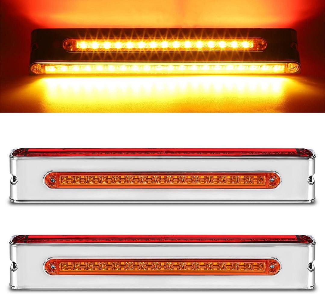 Partsam 2Pcs 12" Double Face Stop Turn Tail Light Bar Chrome with Side Marker Indicator Lights 55 LED, 12 Inch Triple Face Led Trailer Light Bar Surface Mount, 12" Double Face Auxiliary Light Bar