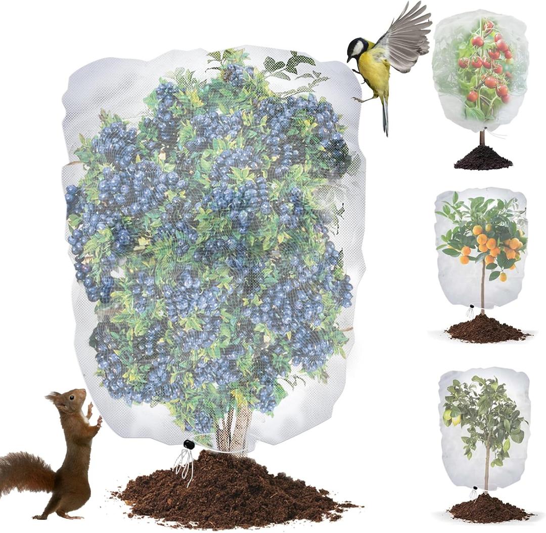 2 x Garden Netting Mesh Plant Cover Bags with Drawstring 3.28Ft x 2.62Ft, 4 Pack Bird Netting Plants Cover Protection