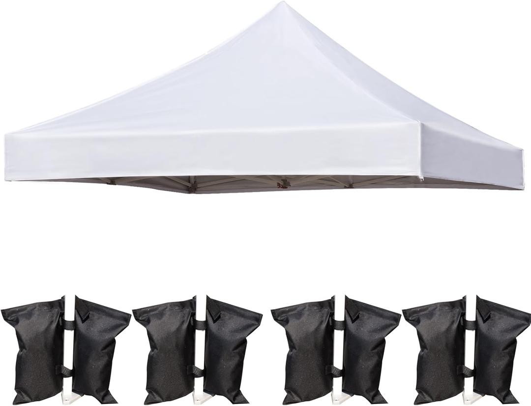 10x10 Canopy Replacement Top Cover for Pop Up Canopy Tent, Industry-Leading 3000mm Water Resistance, 500D Heavy Duty Waterproof with Silver Coating, UV Protection, 4 Sandbags, New White