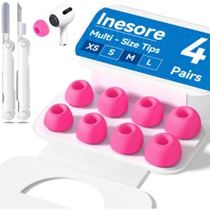 4 Pairs Replacement Ear Tips for AirPods Pro 2nd/1st Generation with Portable Storage Box & Cleaner Pen,Noise Reduction Holewith & Built-in dust Guard Screen,Silicone EarTips(Rose red)