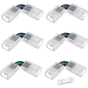 90 Degree Angle 4 Pin Track Lighting Connectors 10Mm Wide Unwired Gapless Solderless Transparent Extension Wire L Shape Led Corner Connectors(6Pcs)