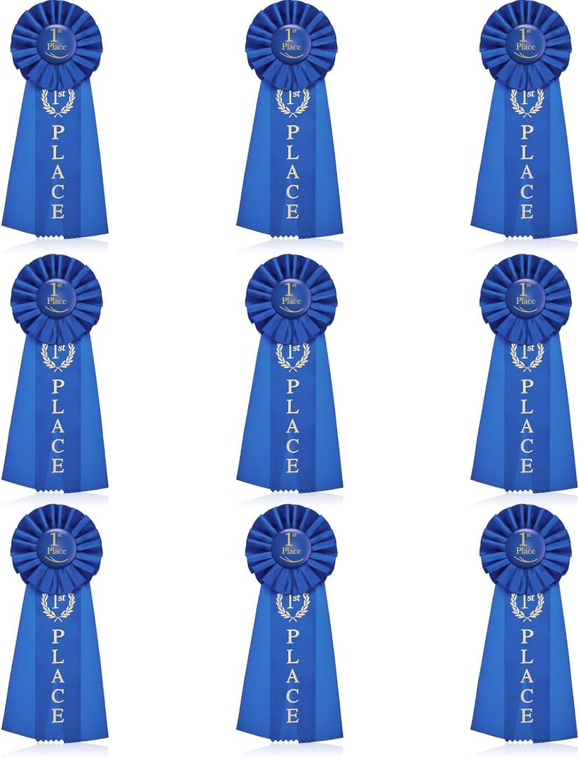 Lewtemi 1st Place Blue Ribbon Award Rosette Ribbon Grand Prize Ribbon Winner Victory Prize Deluxe Recognition Award for Classroom, Competition and Sports Events(9 Packs)
