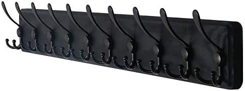 Dseap Coat Rack Wall Mounted - 10 Tri Hooks, 38-1/4" Long, Heavy Duty Wooden Wall Coat Hanger Coat Hook for Clothes Hat Jacket Clothing, Black