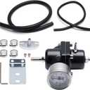 APIELE Adjustable Universal Fuel Pressure Regulator, Aluminum Gasoline Injection Pressure Regulator Kit with 0-140 PSI Gauge and Fuel Line Hose