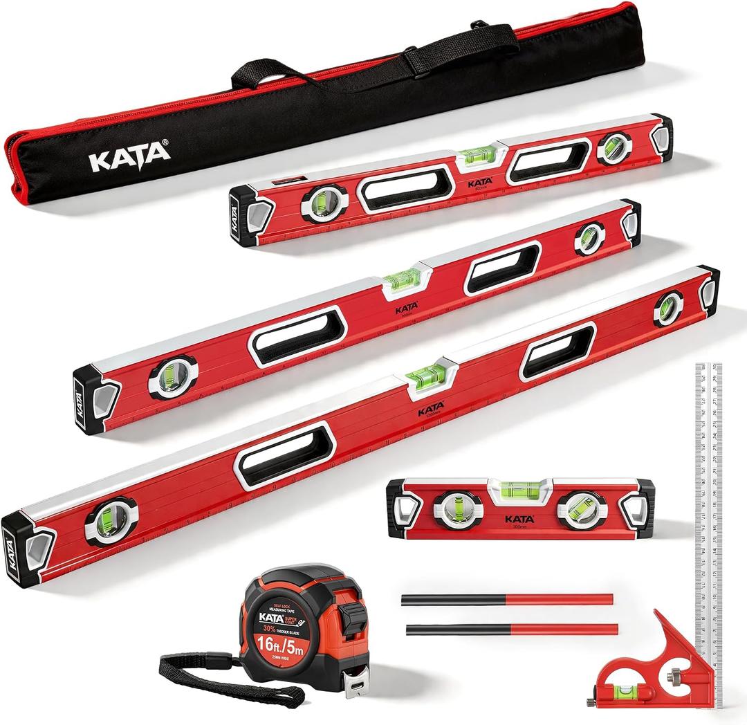 KATA 4-Piece Magnetic Level Set, 16", 24", 32", 48" Aluminum Spirit Levels