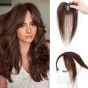 S-noilite Bangs Hair Clip,360 3D Cover Real Clip in Bangs Human Hair Toppers for Women With Side Bang Daily Wear (Dark Brown)