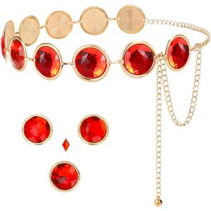 VONMELLI Halloween Cosplay Waist Belt for Women Adjustable Stone Chain Red Gems Belt for Halloween Costumes