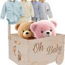 Baby Shower Gifts Baskets, Wooden Baby Closet Gifting for Newborn Boys and Girls, Wood Crate Box with Handle and Wheels, Personalized Cute Babyshower Decorations Basket for New Born