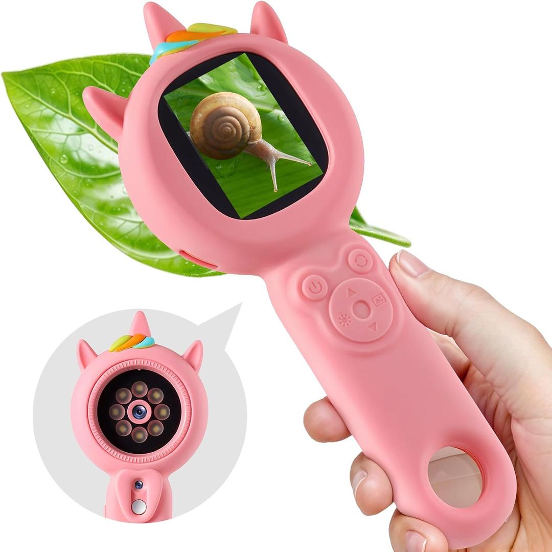 Kids Microscope- 500x Magnification,16X Zoom,Handheld Microscope for Kids with HD Cam,Portable Science Learning Tool,Christmas Birthday Gifts for Boys Girls Aged 3-12 (Pink)