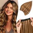 Halo Hair Extensions Straight, 100% Real Human Hair, Invisible Wire Extensions for Women,50g,12 Inch,#4P27 Medium Brown Mixed Dark Blonde