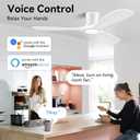 52" Smart Wood Flush Mount Ceiling Fan with Lights Remote,Low Profile,White, Control