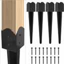 Fence Post Anchor 4''x4'', Heavy Duty Metal Fence Post Anchor Ground Spike 24''x4''x4'' for Mailbox, Bird Feeder, Decking, Banner, ... with The Black Powder Coating Cover on The Surface (Set 4)