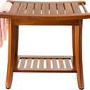 Utoplike Teak Shower Bench Seat with Handles, Portable Wooden Spa Bathing Stool with Storage Towel Shelf, 22" x 13" x 18.6", Perfect for Indoor and Outdoor Use