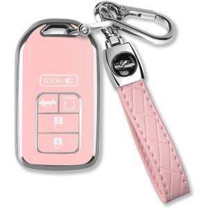 MILD EAST for Honda Key Fob Cover with Keychain, Car Key Case Shell Protector for Honda Accord | Civic | Pilot | CRV Passport Insight EX Fit Odyssey | 2015-2021 | 5 Buttons Smart Remote Control, Pink
