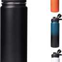 24 oz Insulated Water Bottle with Handle, 304 Stainless Steel Water Bottles with Wide Mouth, Double Wall Vacuum Sports Water Bottle, BPA Free, Keep Cold and Hot, Black
