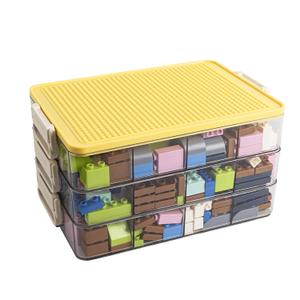Toys Storage Organizer Bins for Lego, Stackable Toys Organizer, Lego Building Block Storage, Toy Storage Box with 24 Palace Grids, Plastic Stackable Organizer Bins (Yellow 3layers)
