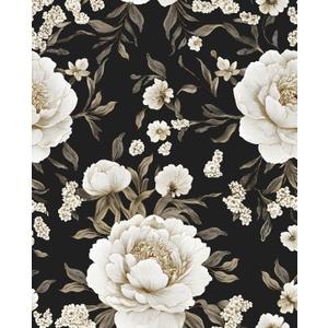 Boho Wallpaper Peel and Stick Dark Floral Wallpaper for Cabinet 17.5in x118in Vintage Contact Paper Waterproof Self Adhesive Modern Flowers Leaf Wall Paper for Room Walls Bathroom Decor (Black,Golden)