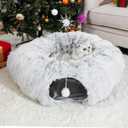 LVUVXVAV Cat Tunnel Bed for Indoor Cats, Under Christmas Tree Skirt, Donut Tunnel Toys for Multiple & Large Cats, Bed Cave Hideaway for Kitten, Rabbit, Puppy, Gray (XL)