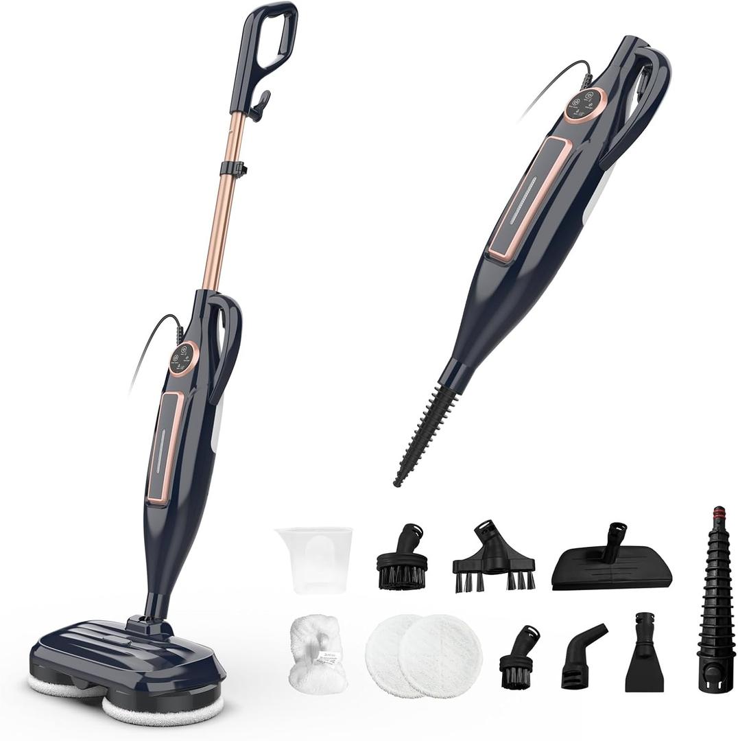 DEVOAC VM6 Scrubbing Steam Mop with Rotating Mop Pads, 10 in 1 Steam Mop, Lightweight Spin Mop & 3 Steam Modes for Hard Floor Laminate Marble Floors (Dark)
