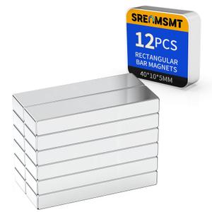 Powerful Neodymium Bar Magnets, 12 Pack Rare Earth Magnets, Heavy Duty Magnets, Rectangular Magnets, Small Magnets Strong for Fridge, DIY, Garage, Kitchen, Science, Craft, Office-40x10x5mm