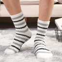 Toes Home Fuzzy Socks Men with Grips, Winter Fluffy Slipper Socks Hospital Cozy Warm Non-slip Thick 5 Pairs