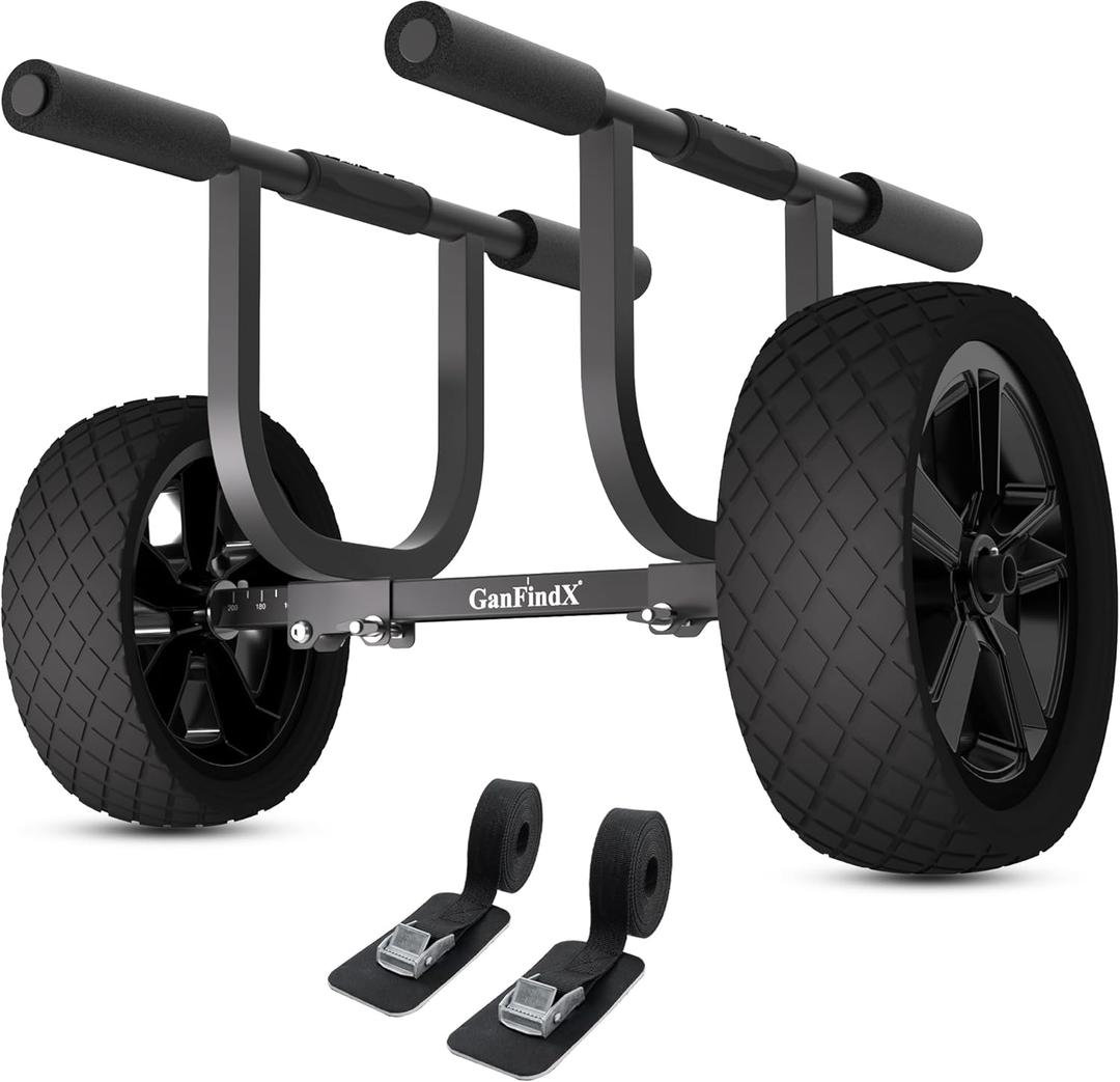 GanFind Kayak Cart Canoe Trolley Carrier Kayak Accessories Transport Dolly with Solid Foam Wheels Detachable Frame Pole and Crossbar